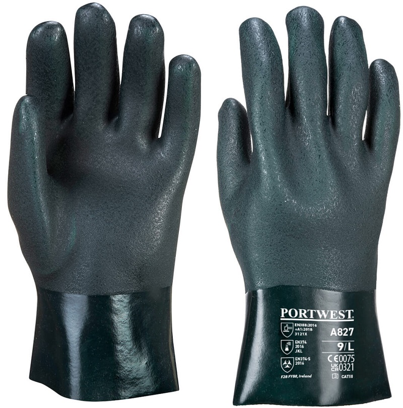 PW Doppelt beschichteter PVC Chemikalienschutzhandschuh 27 cm A827